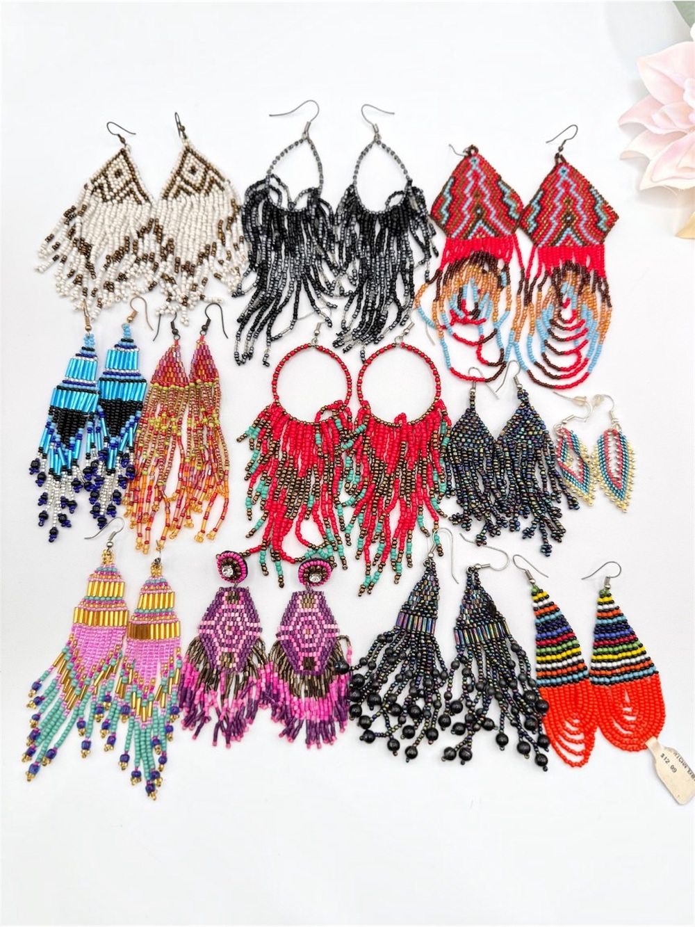 Tribal Ethnic Southwestern Seed Bead Fringe Curtain Earring Lot Colorful Boho